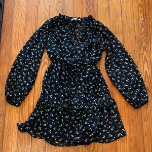 Abercrombie Tie Front Long Sleeve Chiffon Ruffle Trapeze Mini Dress